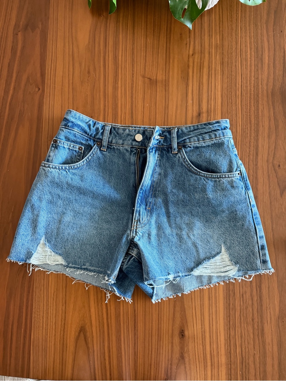 Topshop High-Waist Distressed Denim Shorts - Blue